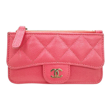 Chanel Chanel Matelasse Coin Case Wallet Card Business Holder Caviar Skin Ap2570 Pink Random Number