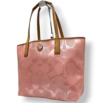 Coach Tote Bag Handbag F23621 Signature Patent Leather Pink Brown