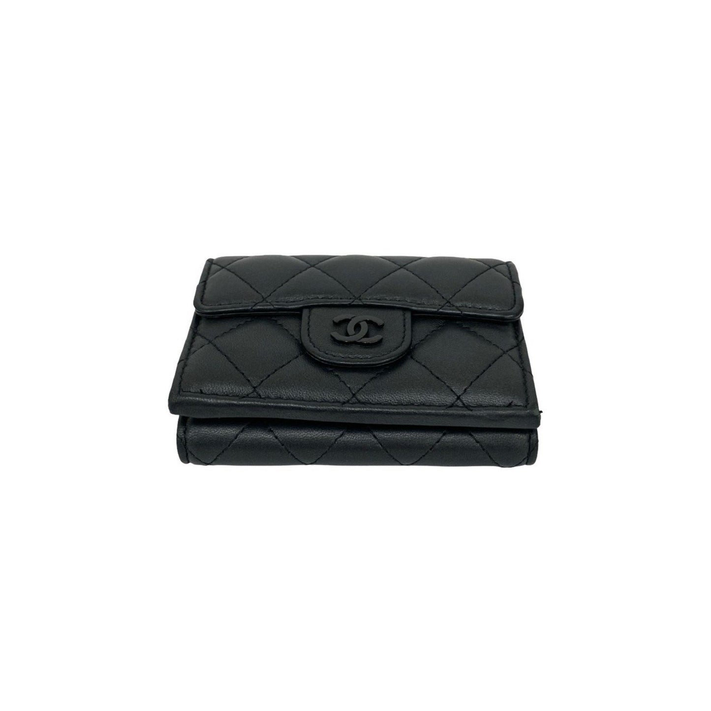 Chanel Matelasse Coco Lambskin Leather Tri-Fold Wallet In Metallic Black E2140
