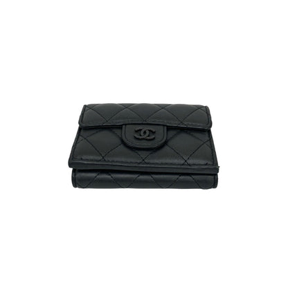 Chanel Matelasse Coco Lambskin Leather Tri-Fold Wallet In Metallic Black E2140