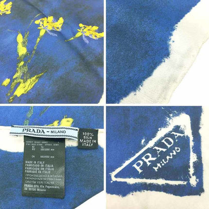 Prada Floral Scarf Muffler 1Ff004 Silk Blue
