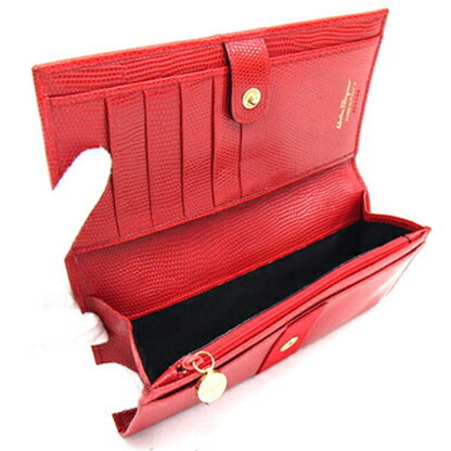 Salvatore Ferragamo Vara 22 3059 Bi-Fold Long Wallet Red Leather Ribbon