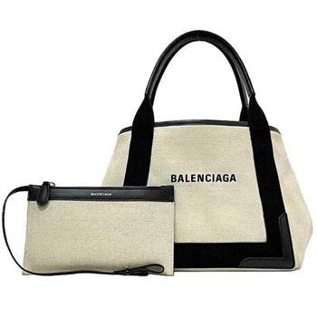 Balenciaga Tote Bag Navy Cabas Ec-23052 Natural White Black 339933 Canvas Leather 1081 U 002123