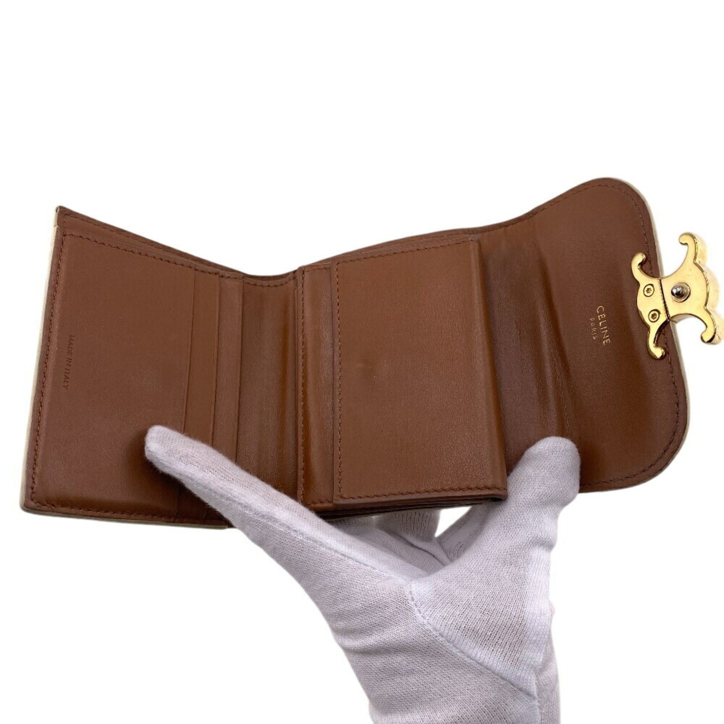 Celine Small Flap Wallet Compact Triomphe Trifold White