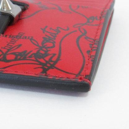 Christian Louboutin Logo Design Studded Business Card Holder/Card Case Red X Black Silver Hardware