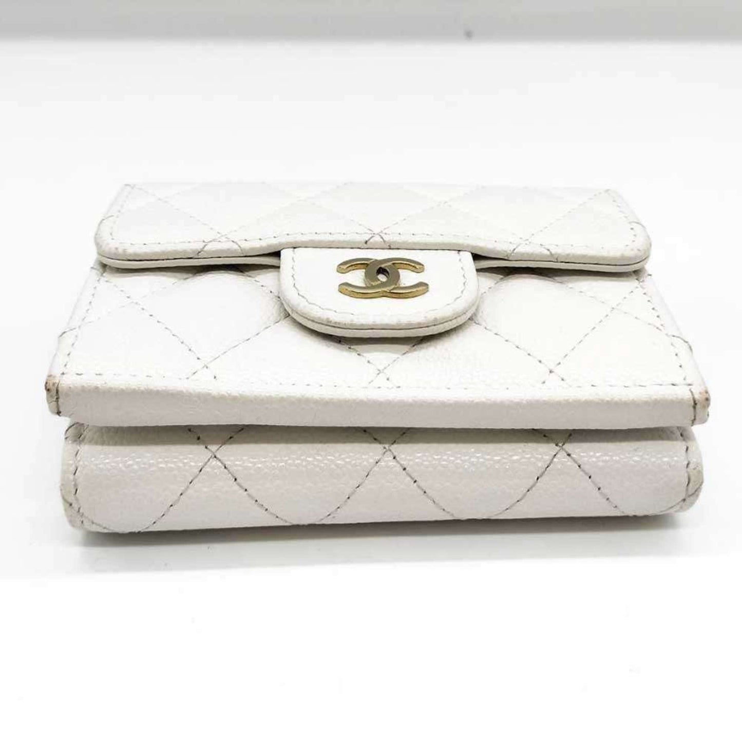 Chanel Matelasse Wallet Tri-Fold White Champagne