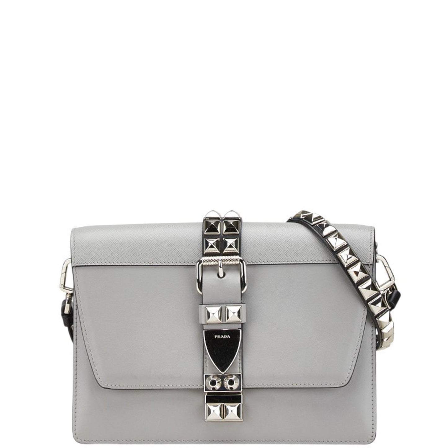 Prada Studded Crossbody Shoulder Bag In Gray Leather
