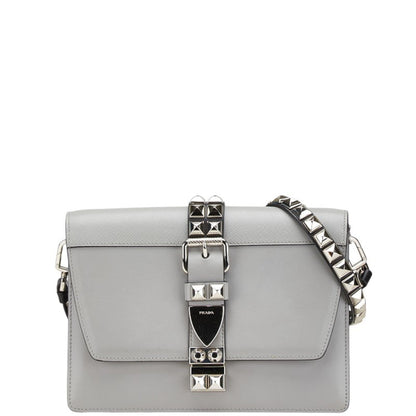 Prada Studded Crossbody Shoulder Bag In Gray Leather