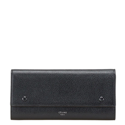 Celine Large Flap Multi-Cushion Long Wallet In Black Leather