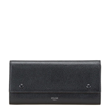 Celine Large Flap Multi-Cushion Long Wallet In Black Leather