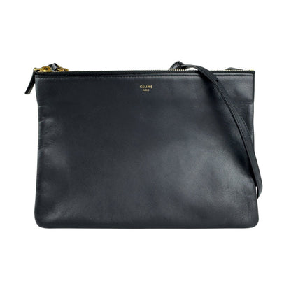 Celine Trio Large Shoulder Bag In Black Leather