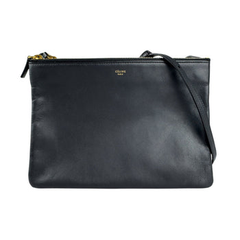 Celine Trio Large Shoulder Bag In Black Leather