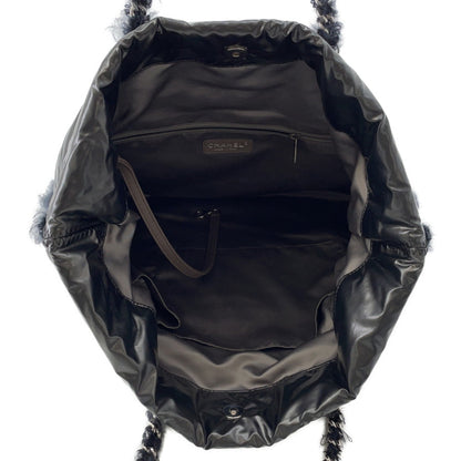 Chanel Chain Tote Bag Coco Mark Nylon Fur Chanel Black