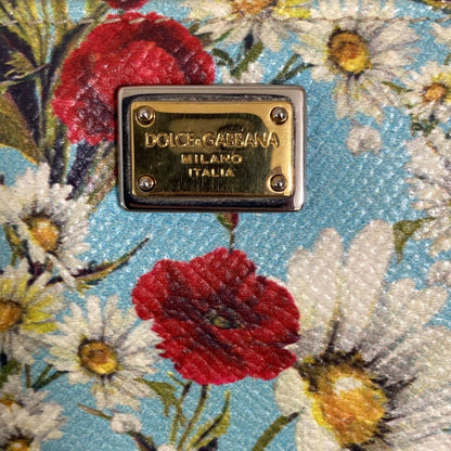 Dolce & Gabbana Floral Print Round Zip Long Wallet In Light Blue