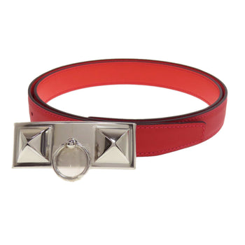 Hermes Rival Vermilion Rose Silver Hardware Belt Swift Epson
