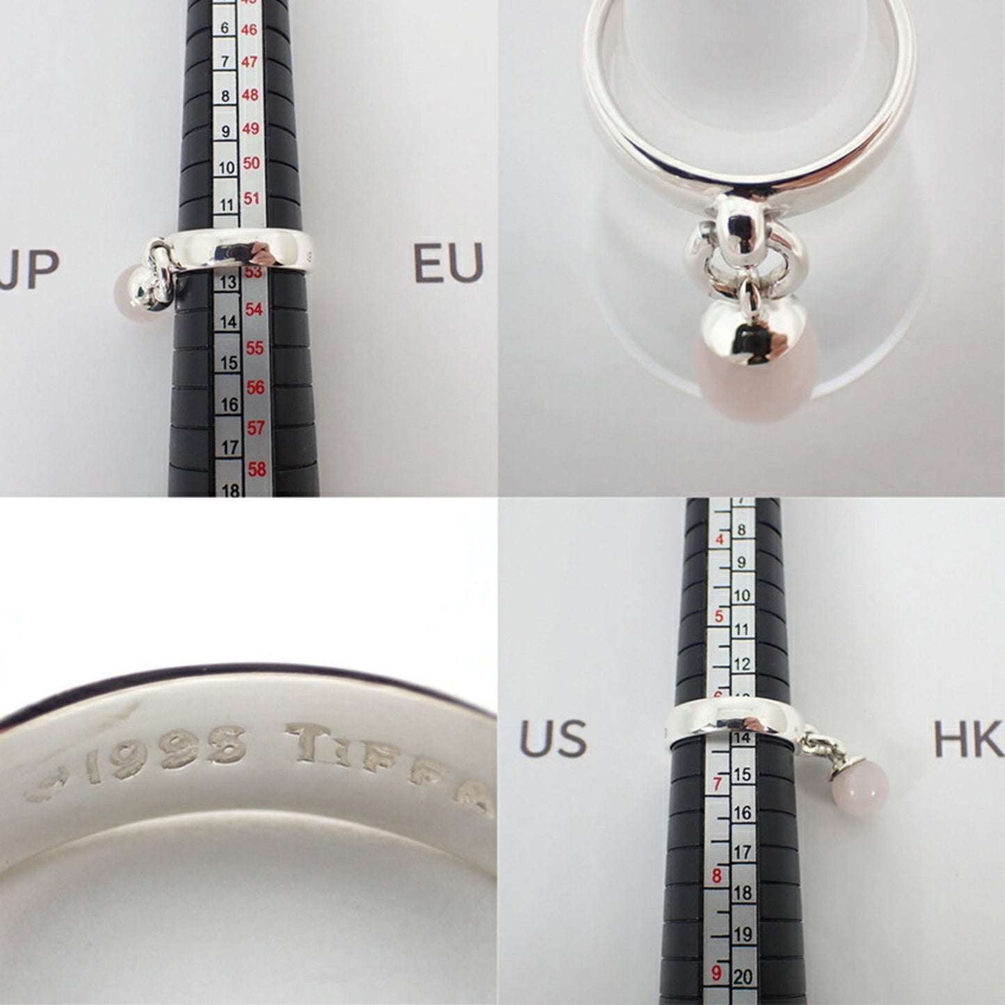 Tiffany 925 Ball Dangle Rose Quartz Ring