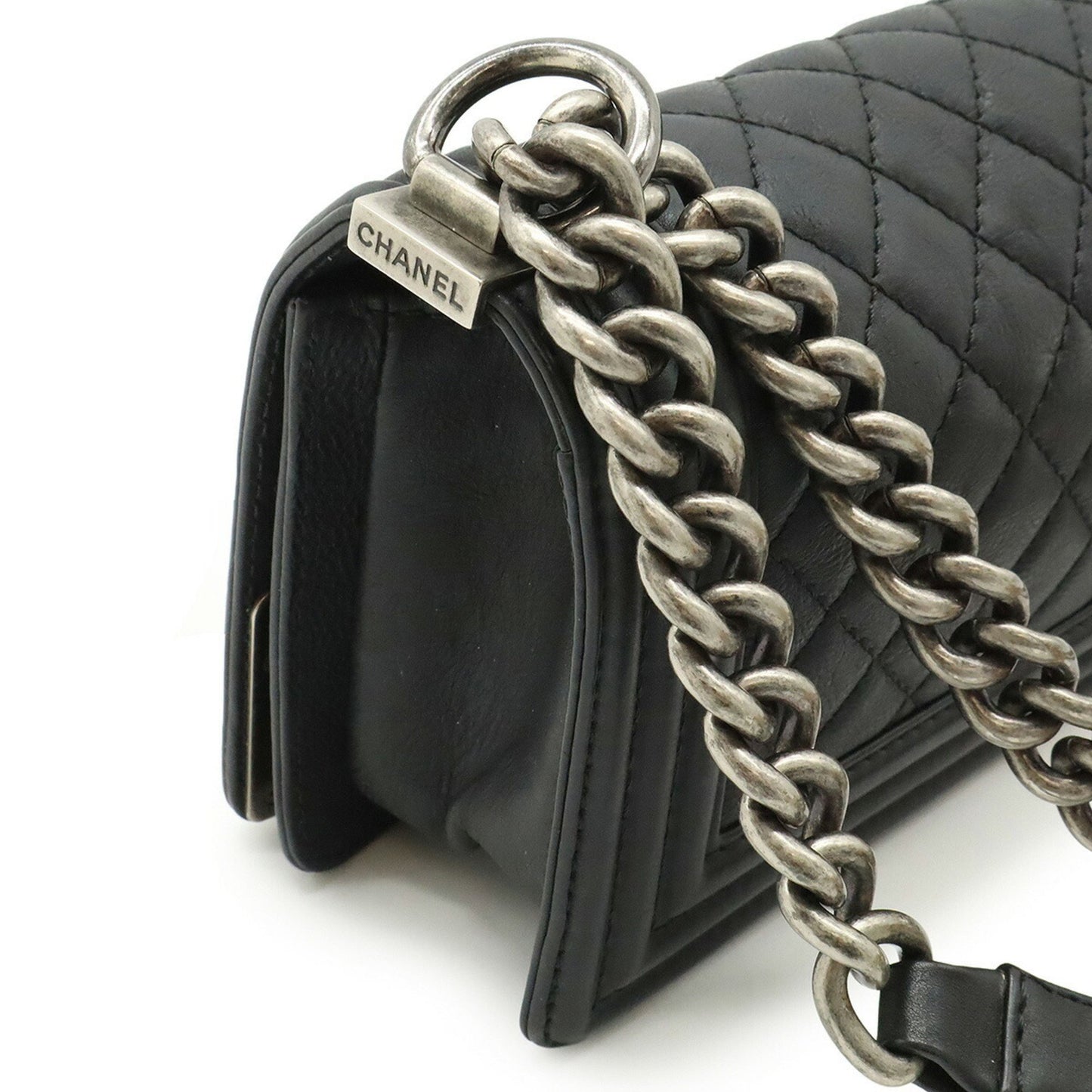 Chanel Boy Chanel Coco Mark Chain Shoulder Bag Leather Black