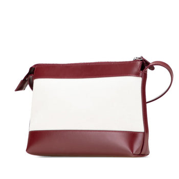 Balenciaga Logo Shoulder Bag 639497 Wine Red White Canvas Leather