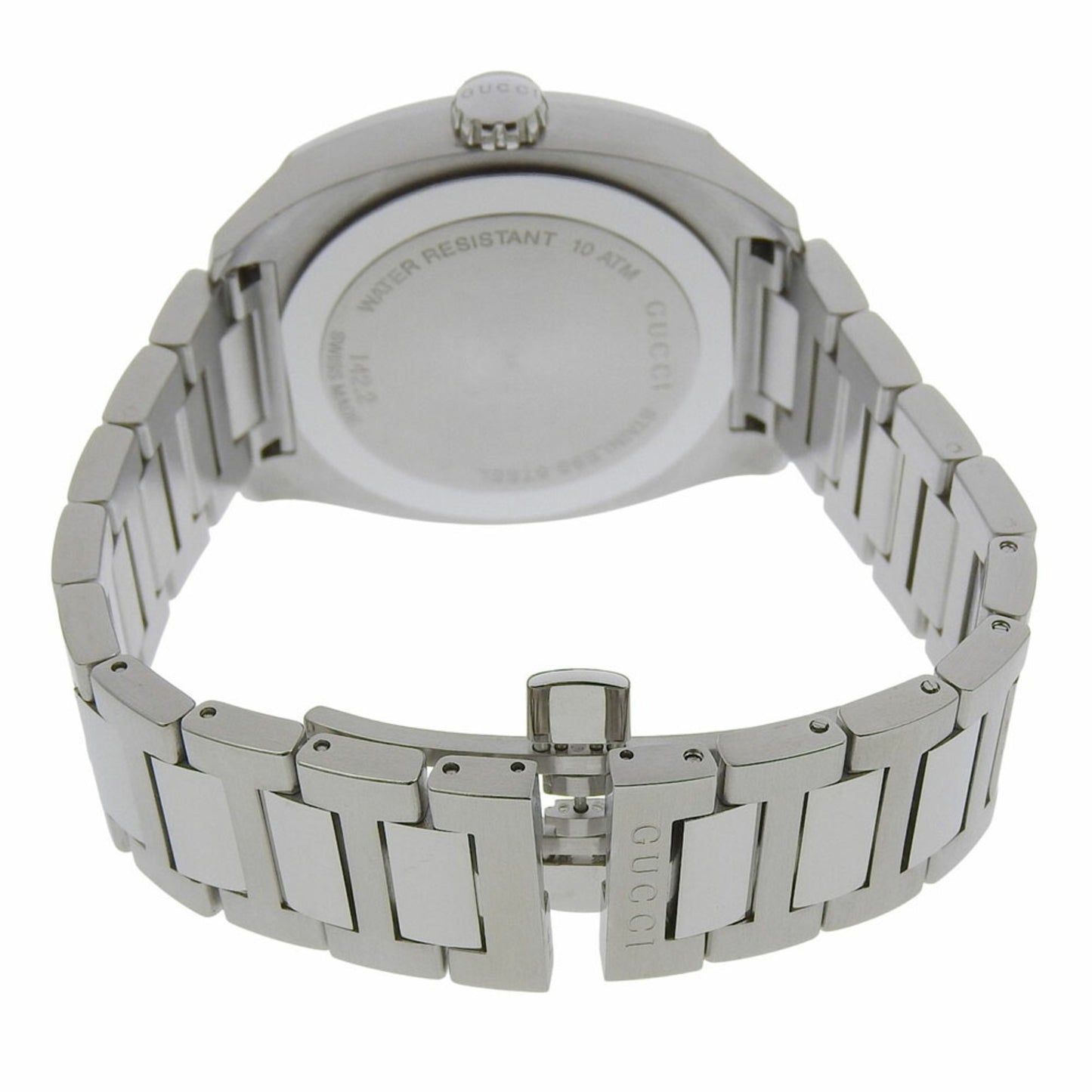 Gucci Date 100M Ya142201 142 2 Black Dial Stainless Steel Quartz Watch With Battery