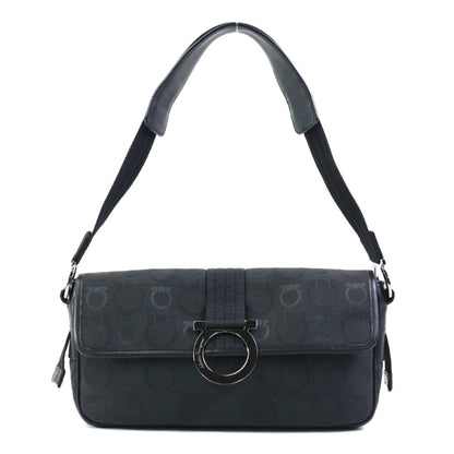 Salvatore Ferragamo Shoulder Bag Gancini Canvas Black Silver