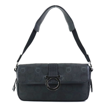 Salvatore Ferragamo Shoulder Bag Gancini Canvas Black Silver