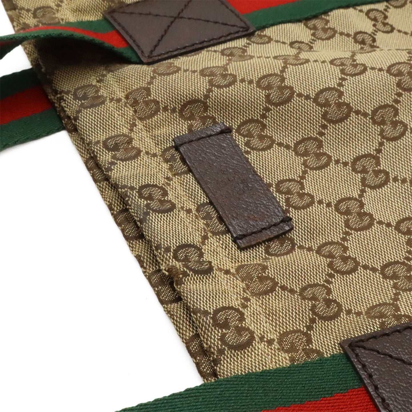 Gucci Gg Canvas Sherry Line Tote Bag Shoulder Leather Khaki Beige Green Red 189669