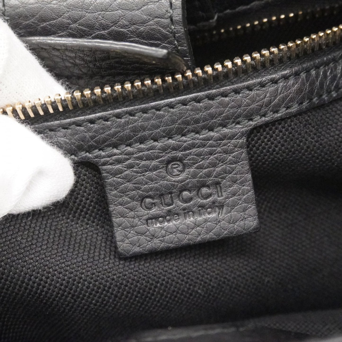 Gucci Bamboo Handbag 336032 Leather Black Champagne 2-Way Bag