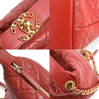Chanel Shoulder Bag Matelasse Leather Metal Red