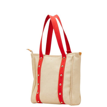 Louis Vuitton Antigua Cabas Mm Tote Bag Shoulder M40035 Red Beige Canvas Leather