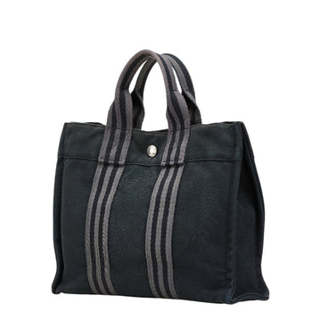 Hermes Foul Tote Pm Handbag Bag Black/Gray Canvas