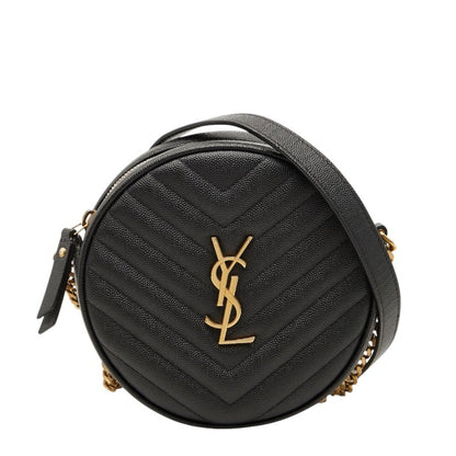 Saint Laurent Ysl Logo Vinyl Chain Shoulder Bag In Black Leather