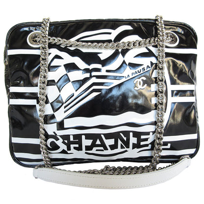 Chanel Shoulder Bag Enamel Black White Silver