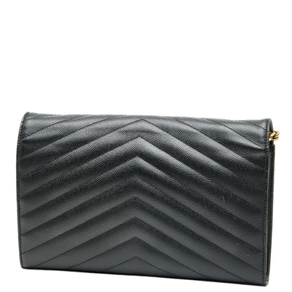 Saint Laurent Cassandra Ysl Logo Chain Wallet In Black Leather