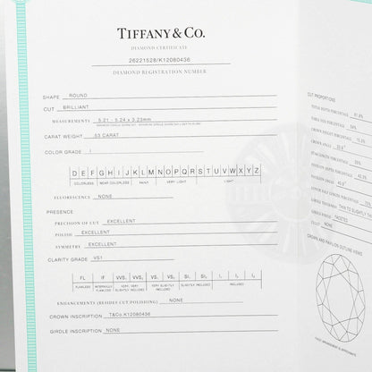 Tiffany & Co. Solitaire Size 7.5 Ring 0.53Ct Vs1/I/3Ex Pt950 Platinum Diamond