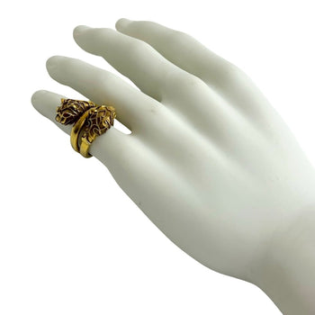 Gucci Double Tiger Head Ring With Metal And Rhinestones