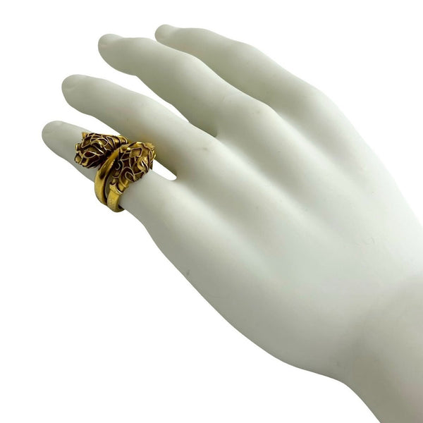 Gucci Double Tiger Head Ring With Metal And Rhinestones