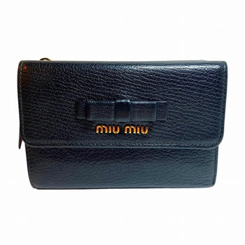 Miu Miu Miu 5Ml014 Black Ribbon Tri-Fold Wallet