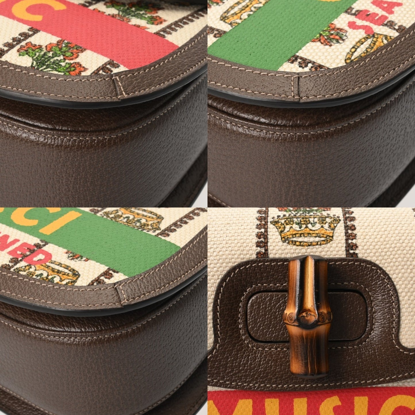 Gucci Bamboo 2-Way Sony 100Th Anniversary Model Beige/Green Women'S Canvas And Leather Handbag