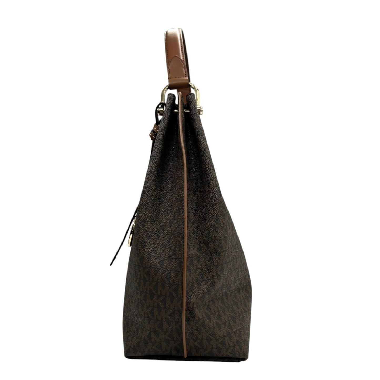 Michael Kors One-Shoulder Hobo Bag With Signature Mk Logo Charm In Brown Leather