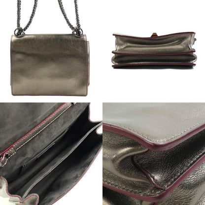 Fendi Shoulder Bag Canai Leather Metallic Gray Gold
