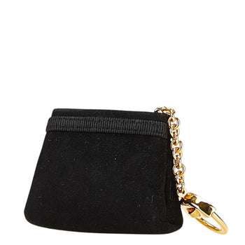 Salvatore Ferragamo Vara Pouch Bag Charm Keychain Black Suede