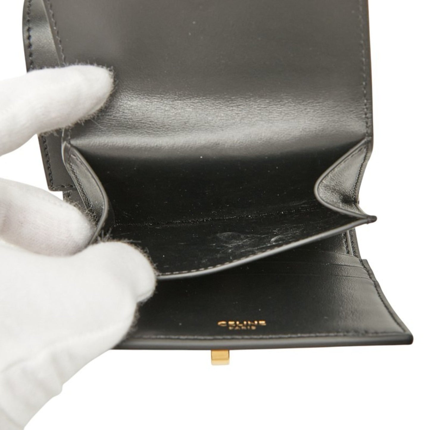 Celine Small Trifold Wallet 16 Cze Black Calfskin