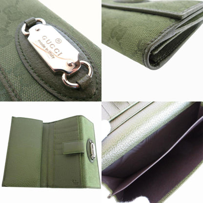 Gucci Bi-Fold Long Wallet Gg Canvas Khaki Green Silver