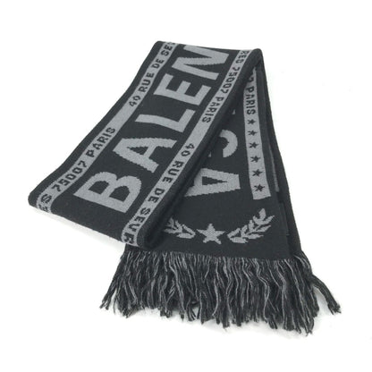 Balenciaga Logo Fringe Scarf Wool Acrylic