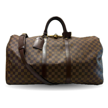 Louis Vuitton Keepall 55 Bandouliere Damier Ebene Brown Boston Bag Shoulder N41414 Louis Vuitton