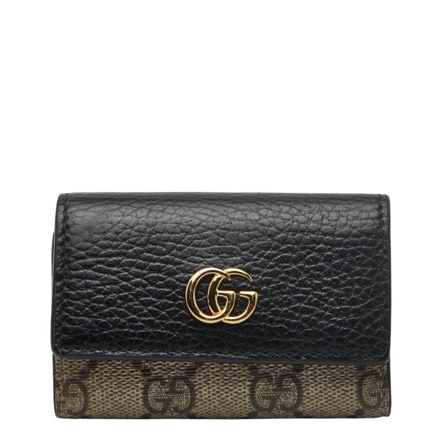 Gucci Gg Supreme Marmont 6-Ring Key Case 456118 Beige Black Leather