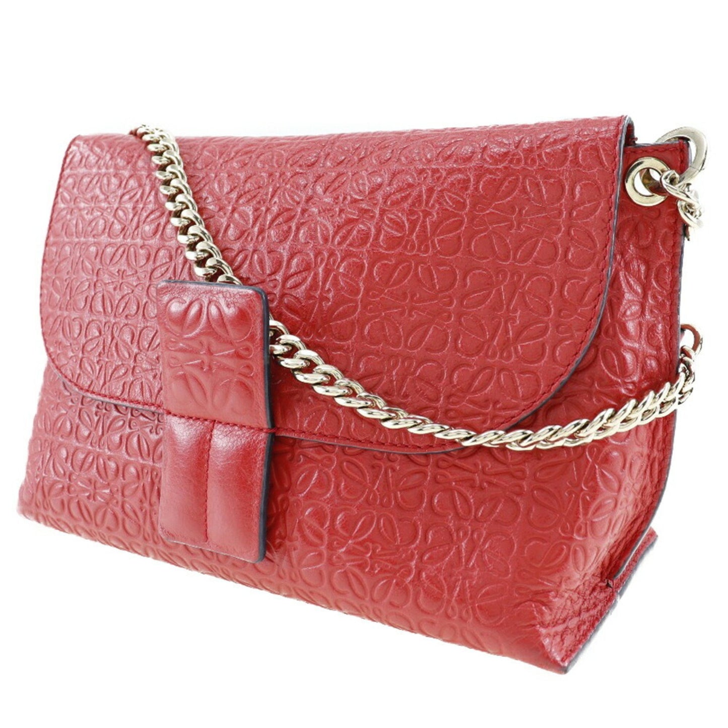 Loewe Avenue Shoulder Bag Repeat Anagram Chain Calf Made In Spain Red Crossbody A5 Magnetic Type