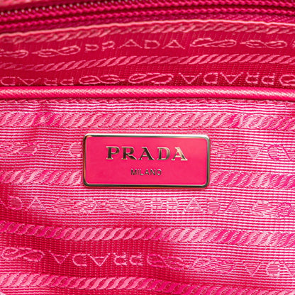 Prada Triangle Flower Motif Tote Bag Shoulder Pink Orange Multicolor Nylon Leather