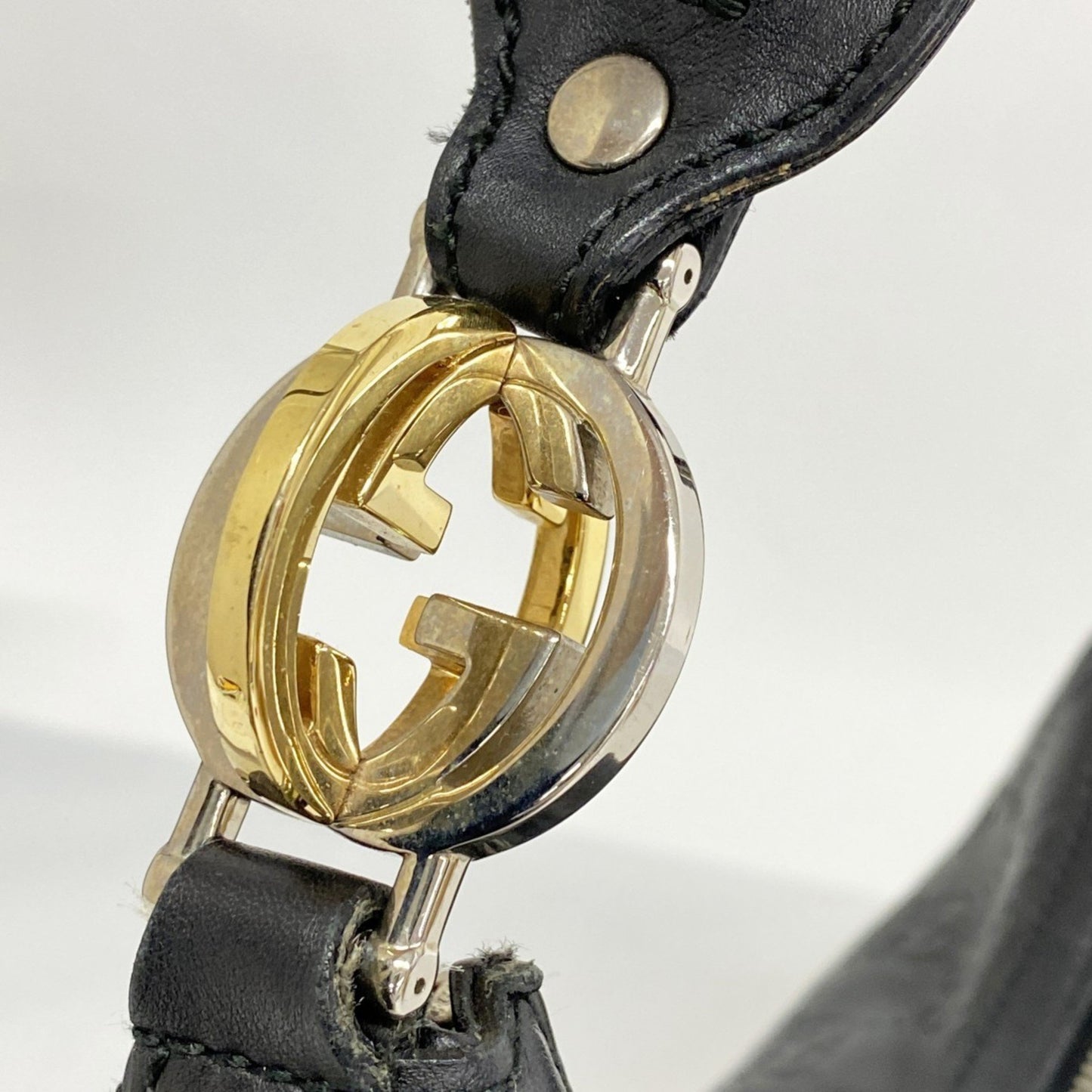 Gucci Shoulder Bag Guccissima 232962 Leather Black Gold