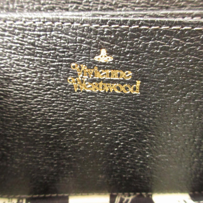Like New Vivienne Westwood Orb Pattern Leather Black Round Zip Long Wallet 1658